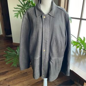 Perry Ellis Brown Nubuck Leather Car Coat Jacket